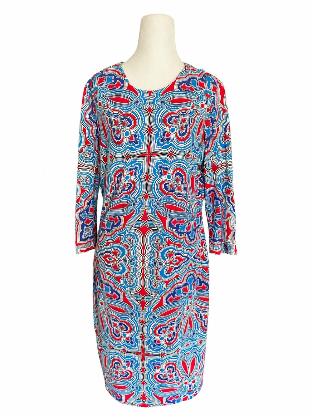 J. McLaughlin Bainbridge Shift Dress‎ M Catalina Knit Pink Blue Medallion 3/4
